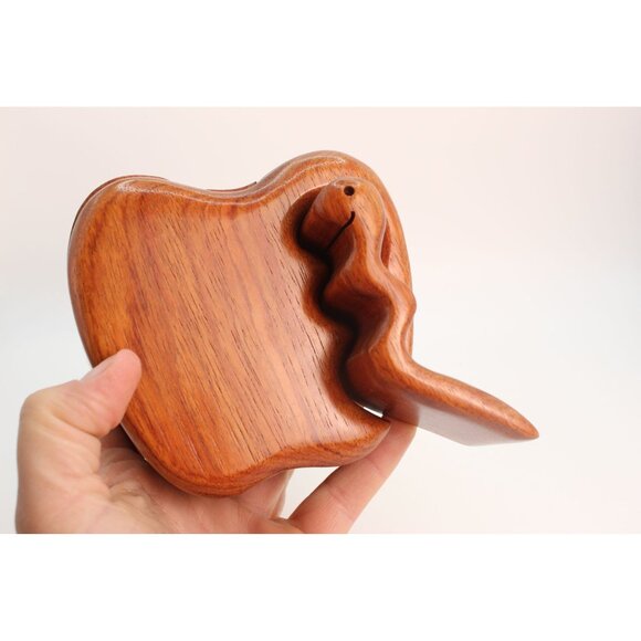 Artisan-Signed Wooden Apple Puzzle BoxHand-Carved • Hidden Compartment - Picture 13 of 14